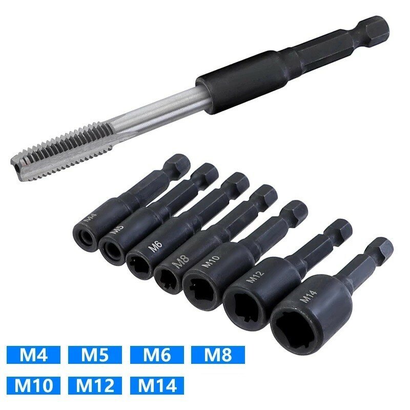1PC 45#steel M6-M14 Firmer Screw Tap Socket Adapter Holder Extension Bar 1/4 Inch Hex Shank For Repairing Tool Parts