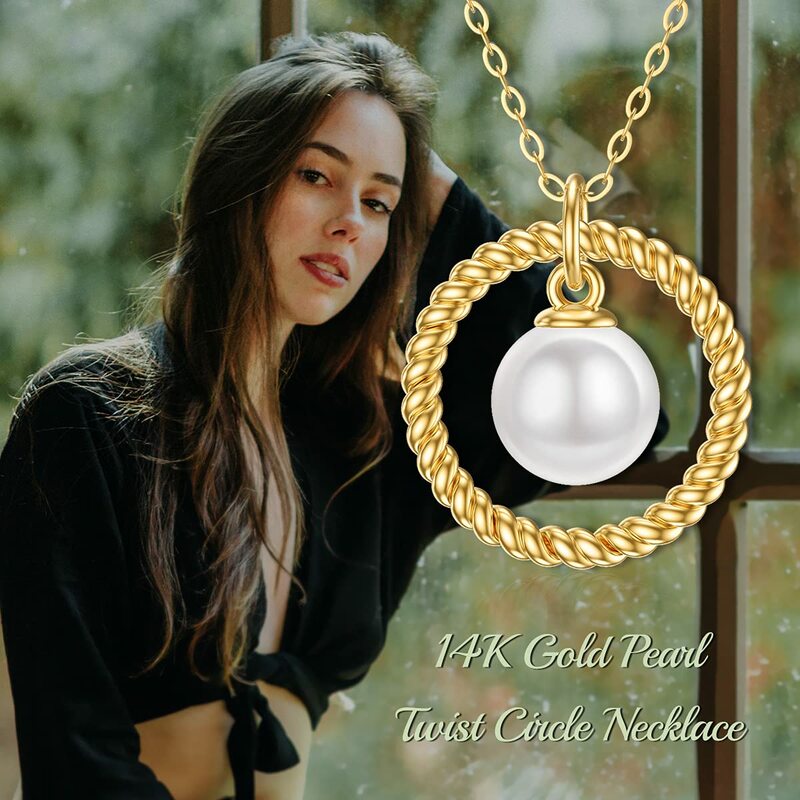 YFN-collar de oro amarillo macizo de 14K, colgante delicado de círculo Eternity, Perla de 7mm, joyería fina, regalos de cumpleaños de aniversario