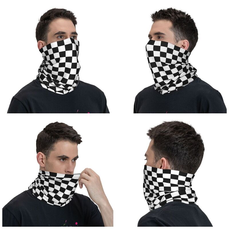 SKA Checker Bandana para hombres y mujeres, pasamontañas de música de dos tonos, polaina de cuello estampada, bufanda de máscara de 2 tonos, ajedrez blanco y negro