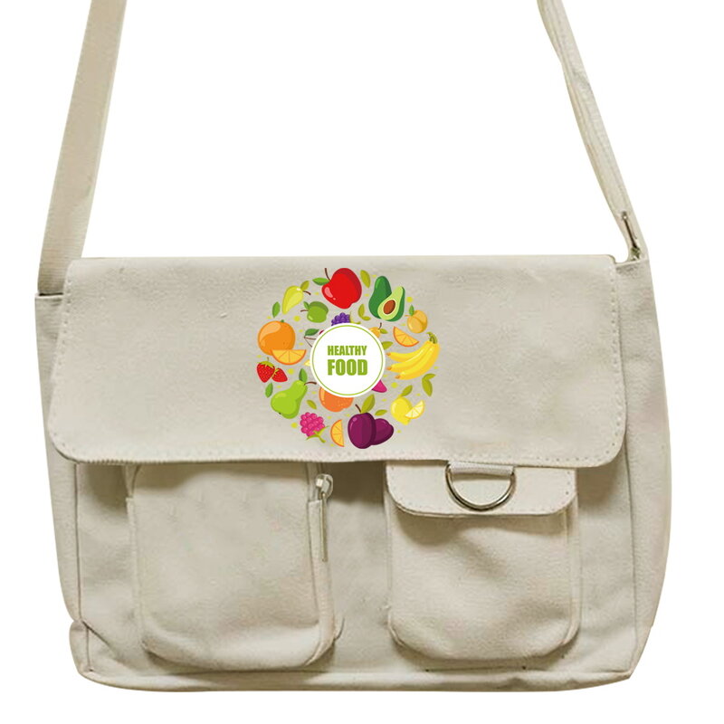 Borsa a tracolla in tela da donna borse a tracolla moda giovanile borsa a tracolla di grande capacità borsa Casual per ragazze con motivo alimentare