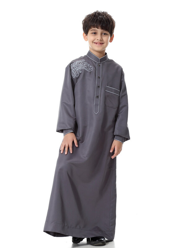 Vestido longo muçulmano para crianças, Jubba Thobe de menino, Abaya, quimono árabe, roupa islâmica, caftan longo, vestes de Dubai