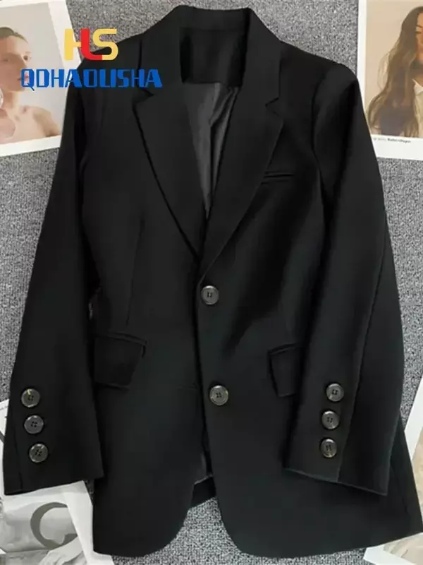 Jaket wanita Korea, Blazer ramping temperamen lurus longgar, setelan mantel coklat, atasan kecil Mode Korea