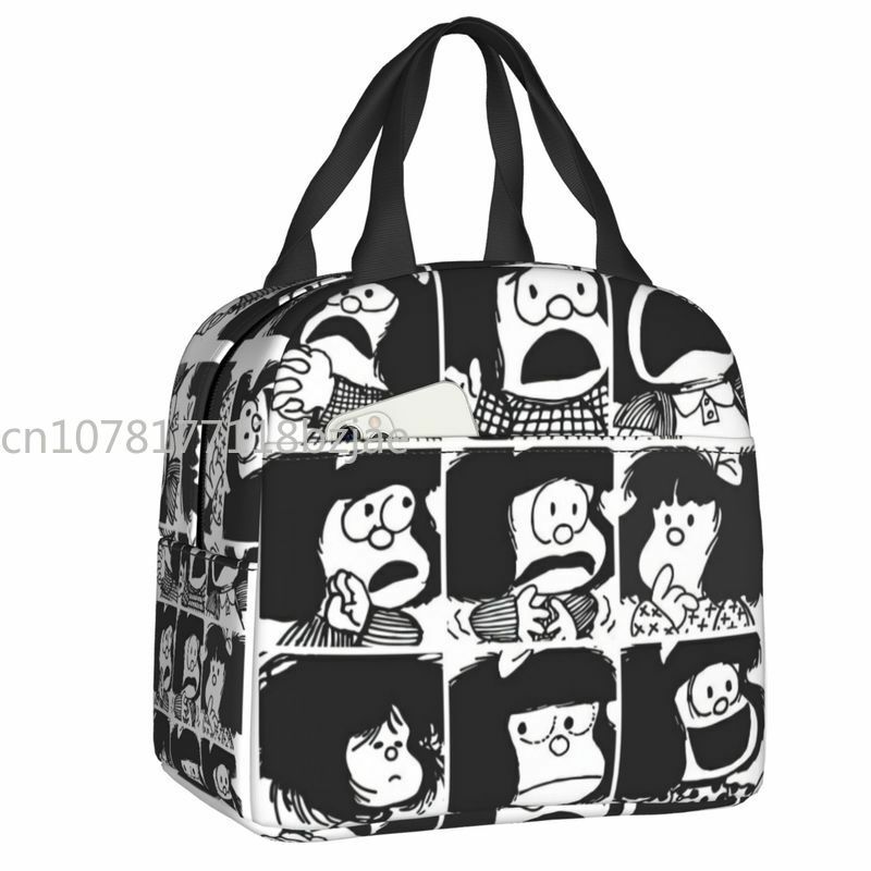 Anime Plaid Mafalda Blanket Insulated Lunch Tote Bag Quino Cute Kawaii Portable Thermal Cooler Food Lunch Box School Children