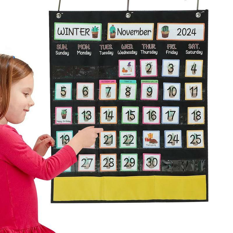 Klaslokaal Zakkalender Maandelijkse Pocket Kalender En Weer Educatieve Pocket Chart Zwarte Kalender Pocket Chart Educatief