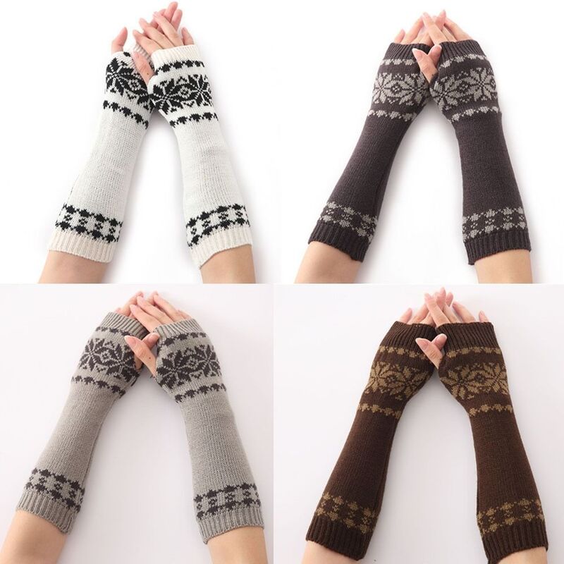 Half Finger Long Arm Gloves Goth Arm Warmers Knitted Warm Elbow Mittens Long Sleeves Snowflake Arm Cover Women's Men's