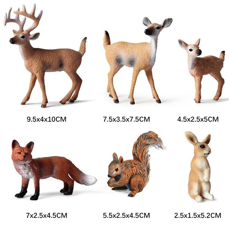 Modèle d'animal sauvage de forêt de simulation pour enfants, renard, lapin, SLaura rel, cerf à queue blanche, ornements, jouets modèles d'animaux