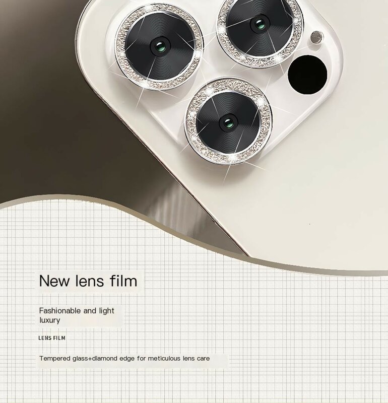 Pelindung lensa kamera kaca logam berkilau, untuk IPhone 15 14 12 11 Pro Max Plus 13 Mini 15Pro 14Pro cincin penutup lensa wanita