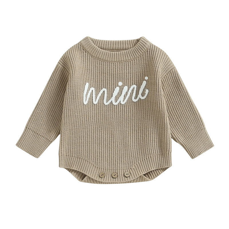 Peleles de punto para bebé, niño y niña, suéter con bordado de letras, cuello redondo, manga larga, ropa infantil de otoño