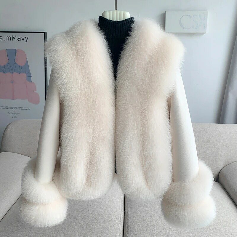 Aorice-Doublure en duvet de canard doux pour femme, veste d'hiver avec col en fourrure de renard véritable, manteau chaud à la mode, CT307