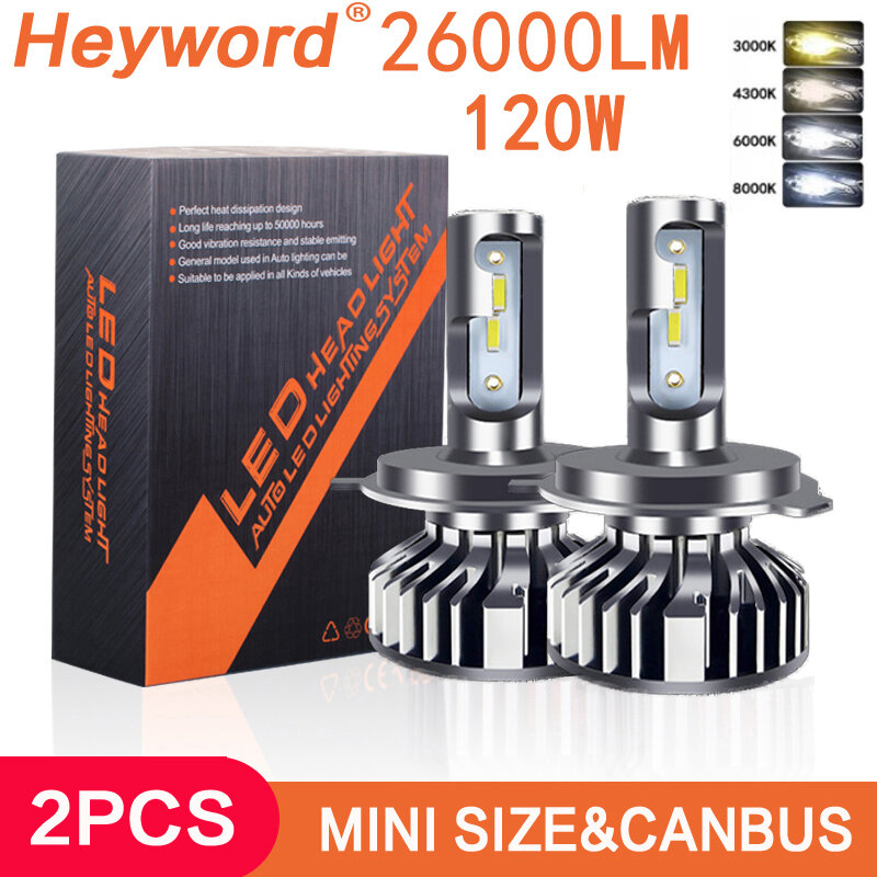 Heyword-faros delanteros LED para coche, lámpara con chip CSP 160 k/1860 k/3000k/4300k, 26000lm, 6000 W, 8000, h4, h7, h1, 9005, H7, h11