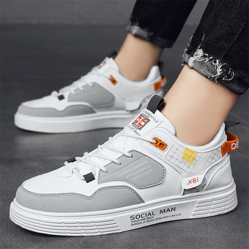 Men's Trend Casual Shoes Leather Shoes White Sneakers Breathable Leisure Male Sneakers Non-slip Footwear Men Vulcanized Shoes
