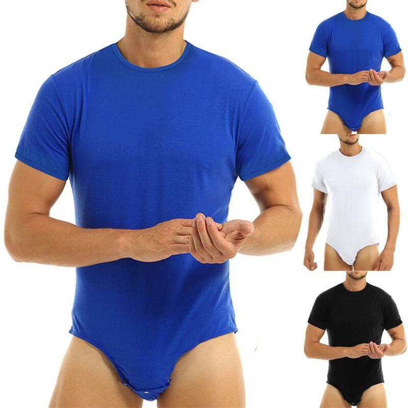 Terrific  Men Bodysuit Men Clothes Buttons Slim Men Nighty Romper O Neck Slim Body One Piece Pajamas for Home