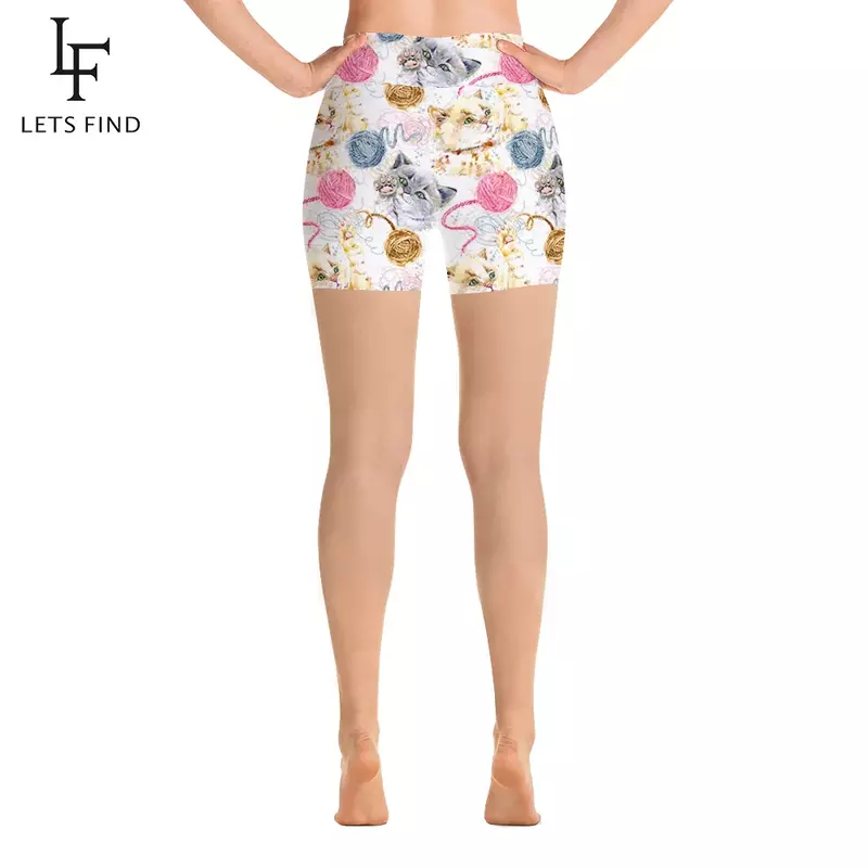 LETSFIND-하이웨스트 슬림 피트니스 레깅스 여성용, 새로운 디자인 고양이 프린트 스트레치 레깅스, 여름 패션