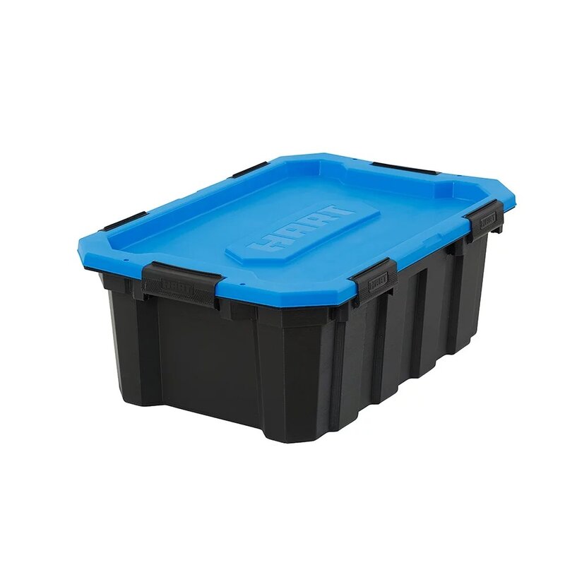 HART-contenedores de almacenamiento de plástico resistente al agua de 18 galones, color negro Con tapa azul