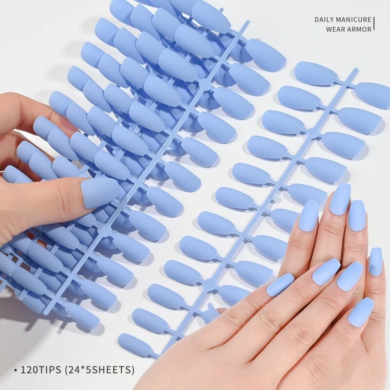 120Pcs-Matte Grey Color Short Ballet Fake Nails Full Cover Acrylic Nails Press On Nail Medium Matte Solid Manicure for Women DIY