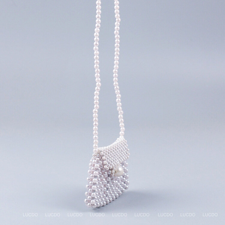 Mini bolso de mano de lujo para mujer, cartera pequeña con solapa de cuentas y perlas, monederos de bolsa cruzada, bolso con perlas tejida, 2022