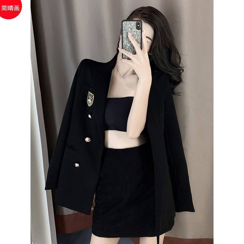 Tuta Casual piccola giacca da donna primavera e autunno nuovo stile camicetta temperamento ricamo nero