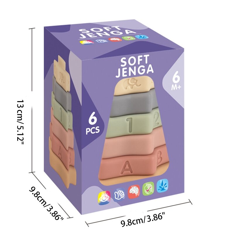 6-warstwowa silikonowa zabawka na ząbkowanie blok do układania wieża do układania gniazdowania pierścienie dziecko 2 3 4 zabawka