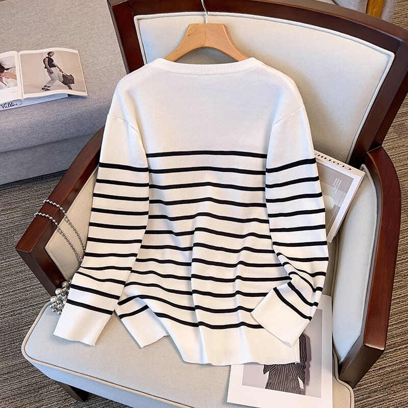 Женский свободный пуловер, трикотажный черный/белый свитер-подкладка с круглым вырезом, обхват груди 170 кг, размеры 5XL, 6XL, 7XL, 8XL, 9XL, осень 160