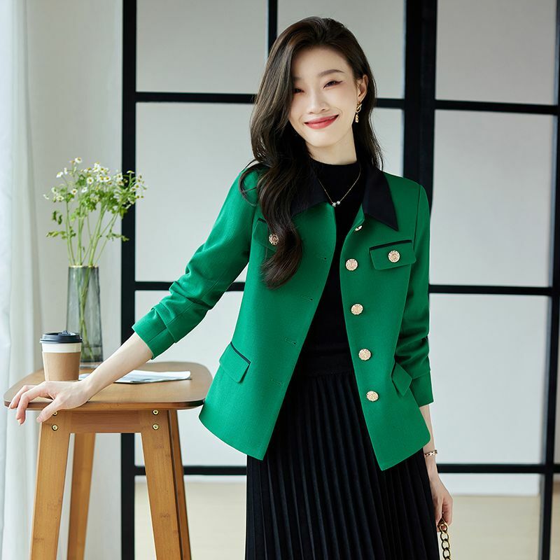 Lnsozkdg-blazer verde de peito único para mulheres, jaquetas casuais, casacos, casacos, tops, moda coreana, primavera, outono, 2021