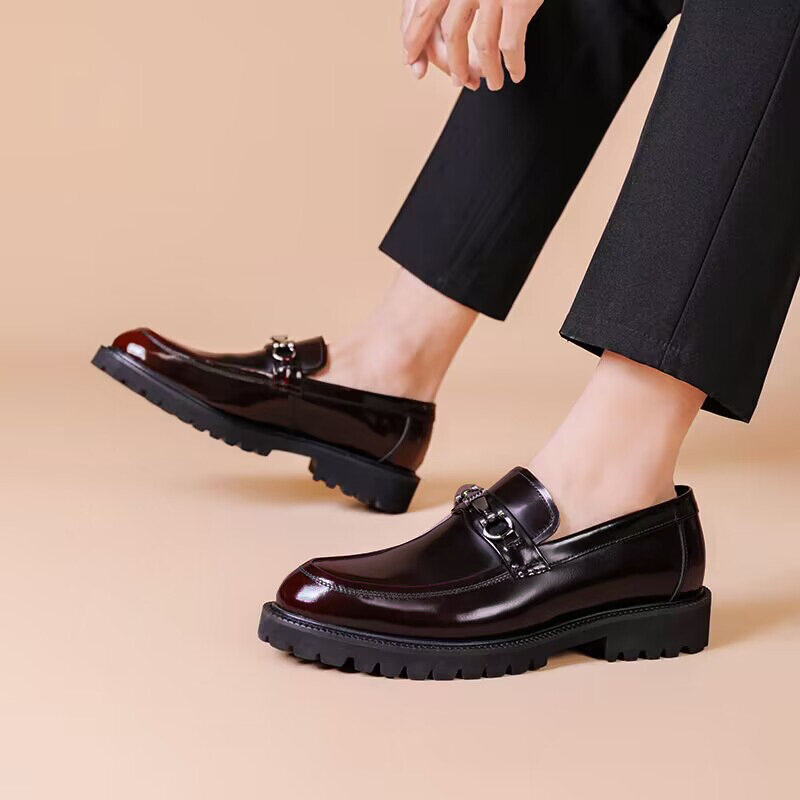 Zapatos de cuero formales de negocios para hombre, mocasines casuales de cuero, zapatos de boda de negocios para hombres, zapatos de punta redonda sin cordones