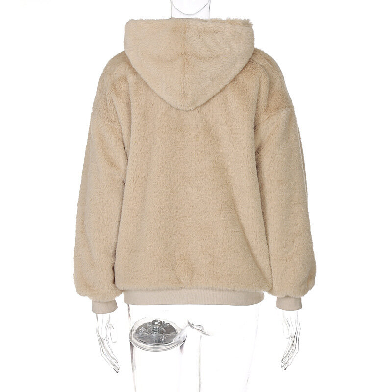 Chaqueta de lana de cordero para mujer, abrigo de piel sintética con cuello de vellón peludo cálido, ropa de invierno, caqui, 2023