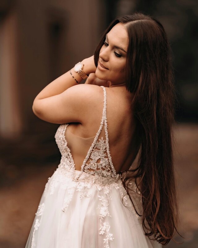 2023 Plus Size Country Garden Backless Beaded Lace A-line Ivory Bridal Gowns Dresses vestido de novia ZJ041