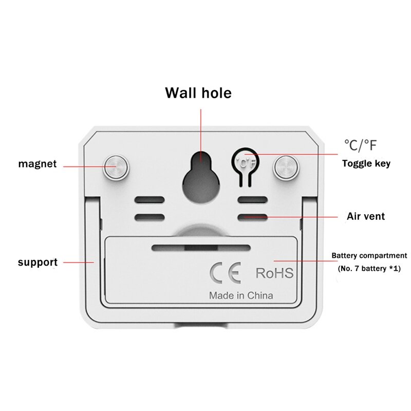 Termometer higrometer Digital ultra-tipis, pengukur suhu dan kelembaban elektronik dengan braket putih