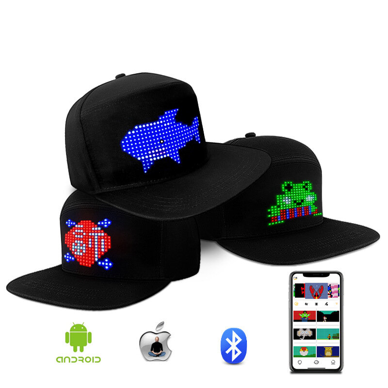 Criativo Bluetooth Shining Screen Caps, Chapéu de iluminação LED, Exibição multilíngue, Boné publicitário, Chapéu decorativo Prom Party, Editável