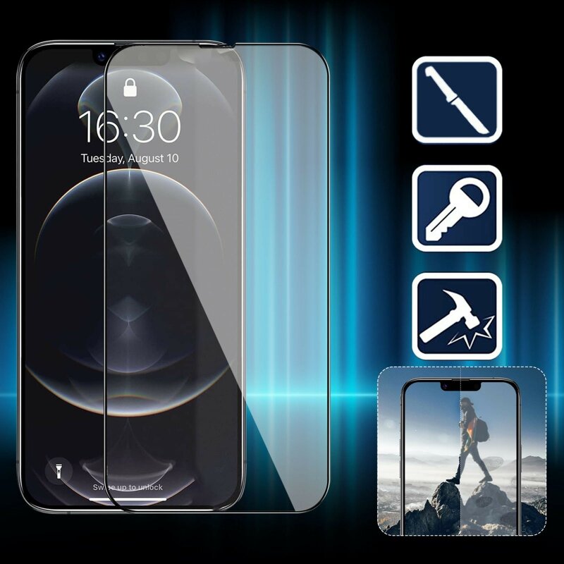 Vidro de proteção completo para iPhone, protetores de tela para iPhone 13 12 Mini 14 Pro, 60D, 15, 11, X, XR, XS, MAX 6, 7, 8 Plus, 4 peças