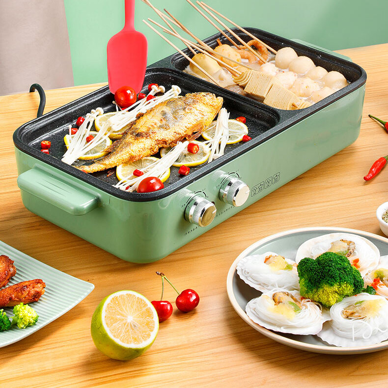 Electric Grilled 1360w Electric Grilling Plate Dormitory shabu-shabu hot pot barbecue oven all-in-one pot barbecue machine