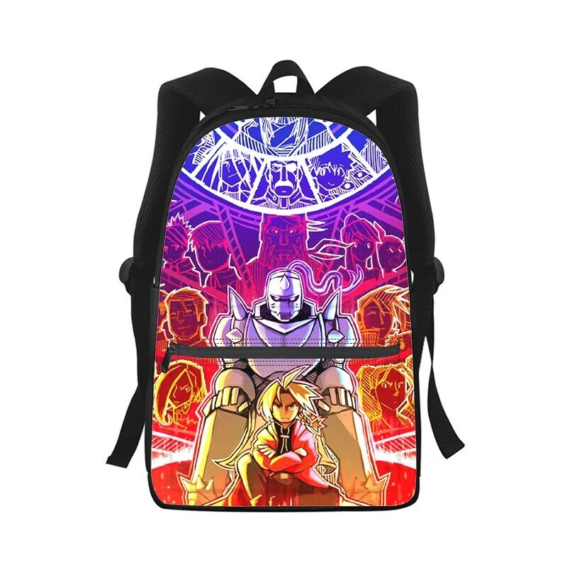Mochila Anime Fullmetal Alchemist para homens e mulheres, 3D Print, bolsa de escola de estudante, bolsa de ombro de viagem, moda