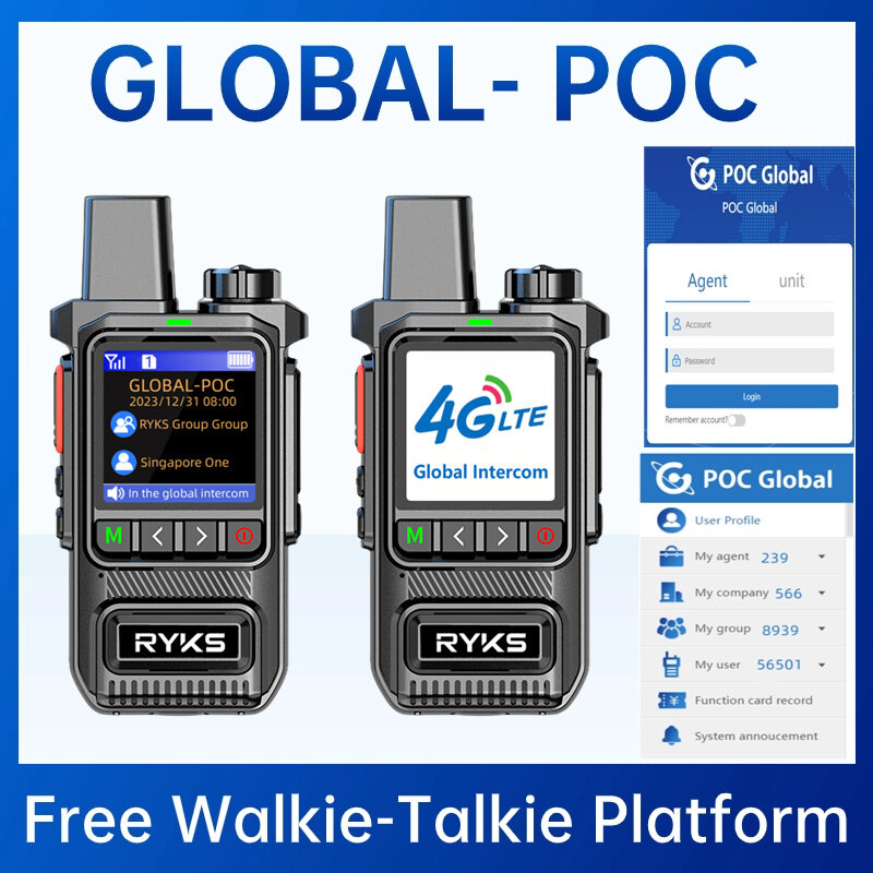워키토키 글로벌 인터콤 4G ptt 양방향 라디오 미니 무선 장치, 1000km 통신 무료 플랫폼
