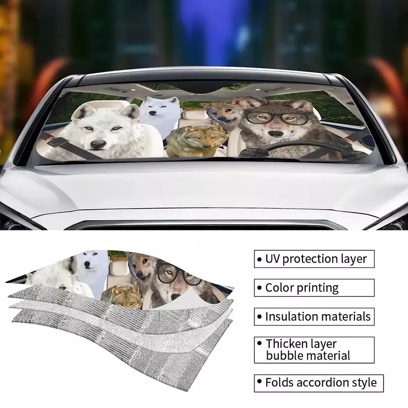 Wolf kaca depan pelindung matahari pengemudi serigala pelindung kaca depan mobil rumah pertanian 55X30 inci aksesori mobil untuk pria