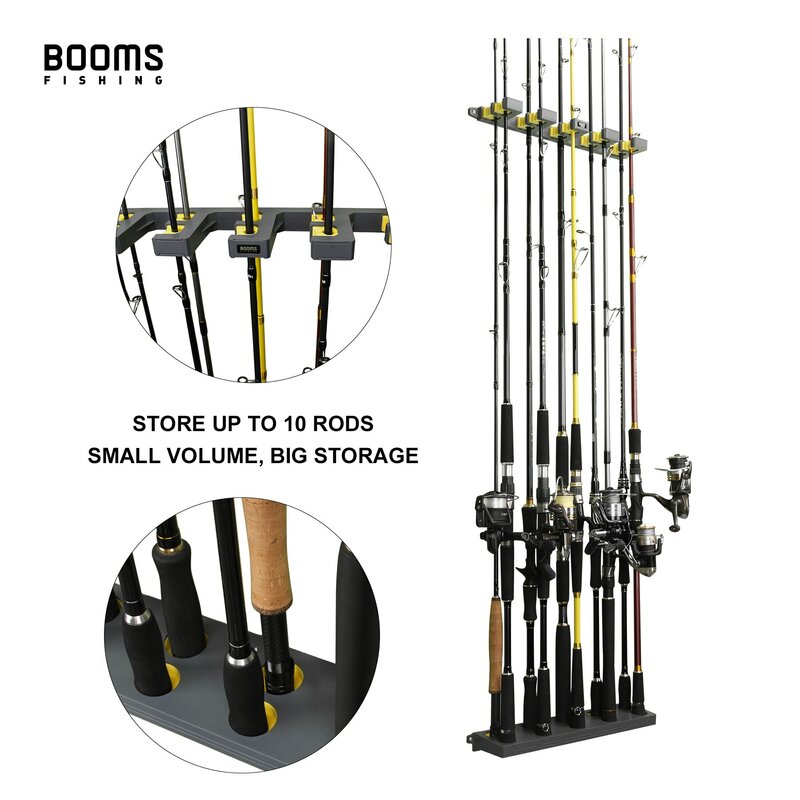 Soporte de caña de pescar Booms WV4 de hasta 10 caña vertical y transversal para almacenamiento de estantería de pared accesorios de aparejos de pesca