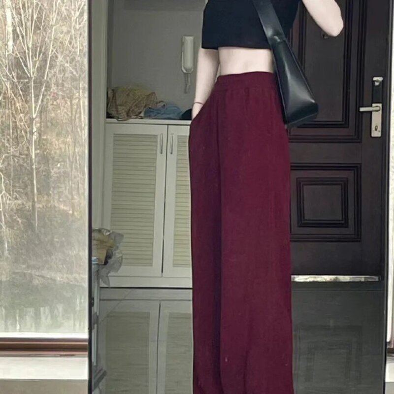 New Year's Red Vintage Casual Pants Women's Spring and Summer Loose Waist Wide Leg Drop Feel Casual Floor Dragging Pants