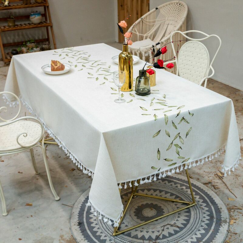 Mantel rectangular impermeable a prueba de derrames, cubierta de mesa de tela decorativa con borla