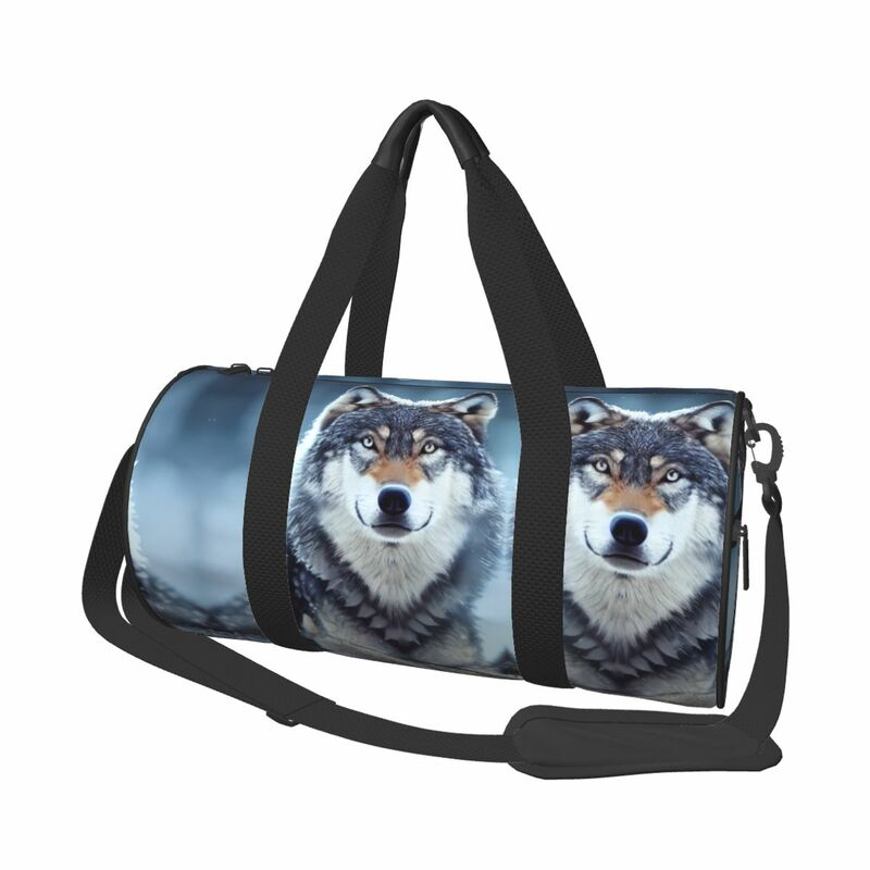 Bolsa de gimnasio con diseño de lobo hermoso, bolsa deportiva de invierno, accesorios de gimnasio, bolsa de diseño portátil para pareja de animales naturales, equipaje divertido, bolsa de Fitness