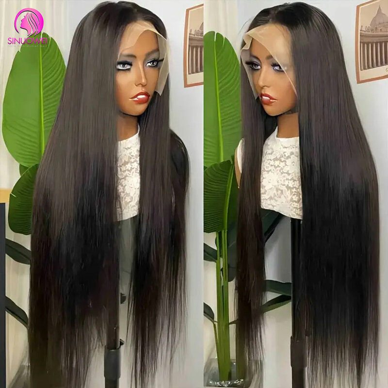 Peruca de cabelo humano reta brasileira para mulheres, peruca frontal de renda, perucas pré arrancadas, 250%, 13x6, 40in, 13x4
