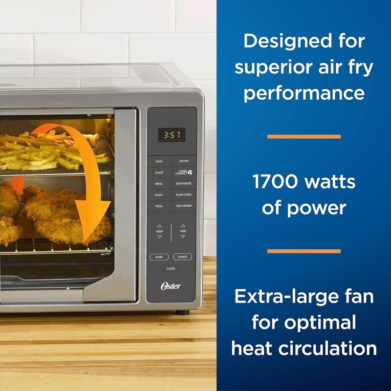 Oven penggorengan udara, Oven pemanggang meja 10 dalam 1, XL cocok untuk 2 16 "pizza, pintu Prancis baja tahan karat