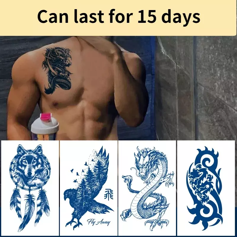 Pegatinas de tatuaje Temporales impermeables para hombres y mujeres, Tatuajes de serpiente azul de gran tamaño, calcomanías de Cintura de arte corporal, Tatuajes Temporales falsos, 1 unidad