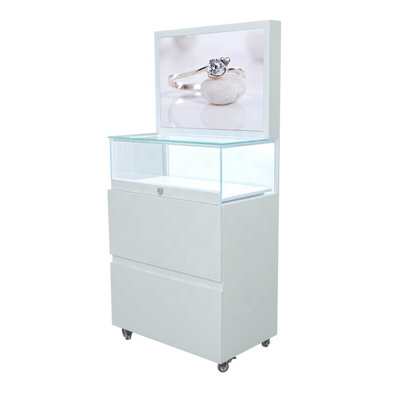 Custom, high quality jewelry shop furniture retail wood jewelry display cabinet boutique jewelry showcase with lock
