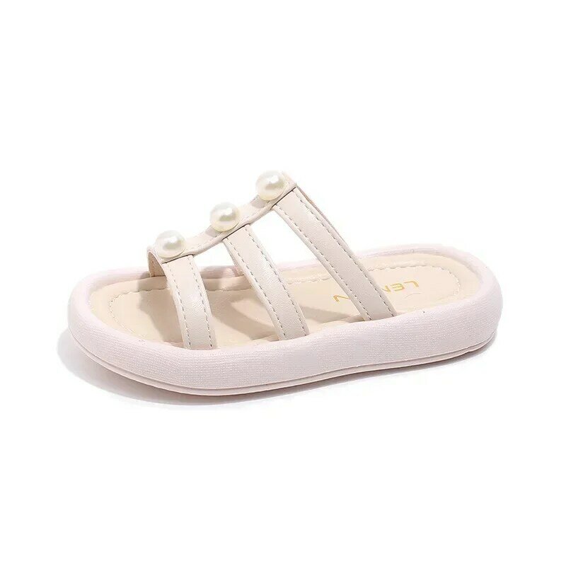 Kids Casual Sandals Girls Summer Princess Slippers with Simple Pearls Girls Chic Beach Shoes for Vacation Elegant Temperament