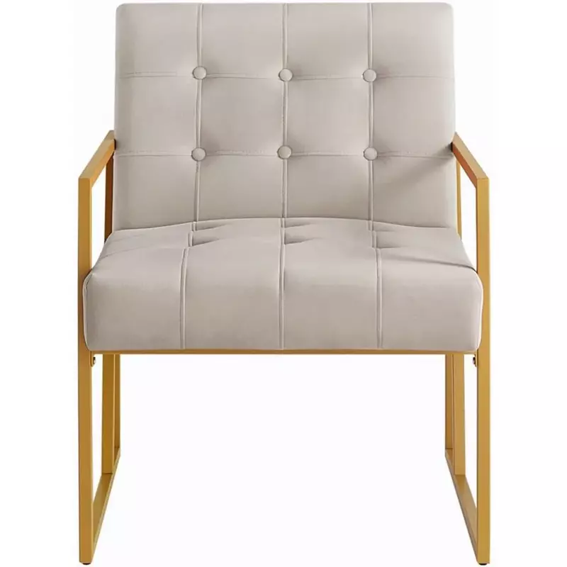 Coffee Chairs Modern Velvet Button Tufted Accent Chair With Golden Metal Stand Chairs for Living Room Leather Crust Chair Cafe