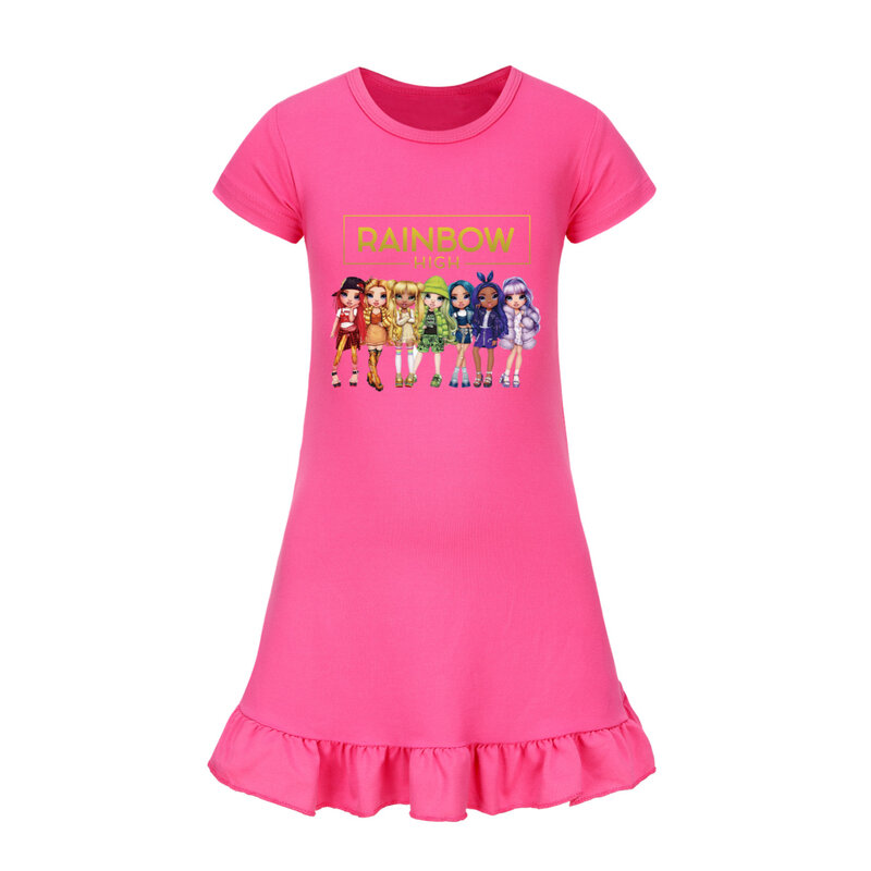 Kawaii arcobaleno vestiti alti bambini estate manica corta vestito bambino ragazze abiti Casual bambini Cartoon camicie da notte pigiameria