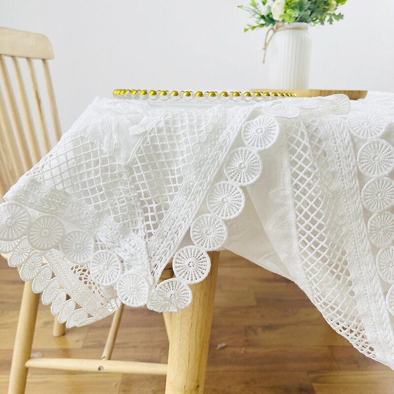 Luxury Lace Table Cloth for Living Room Bedroom Cover Table Party Table Cloth American White Embroider Table Cover Decoration