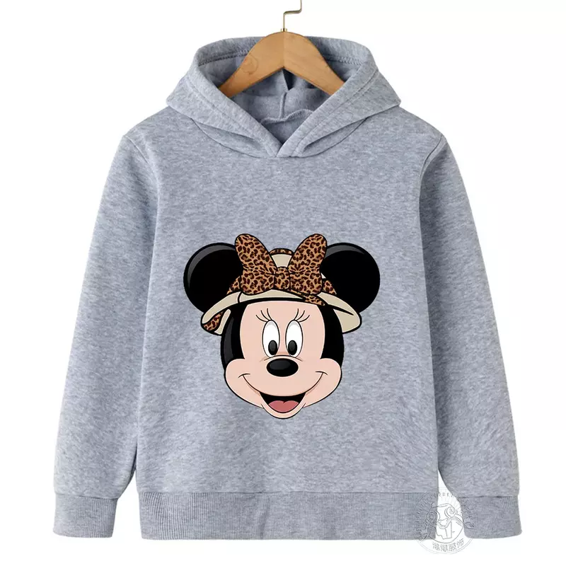 Disney-Sudadera con capucha de Minnie y Mickey para niños, ropa deportiva con estampado de dibujos animados, cuello redondo, grafiti diario, primavera y otoño