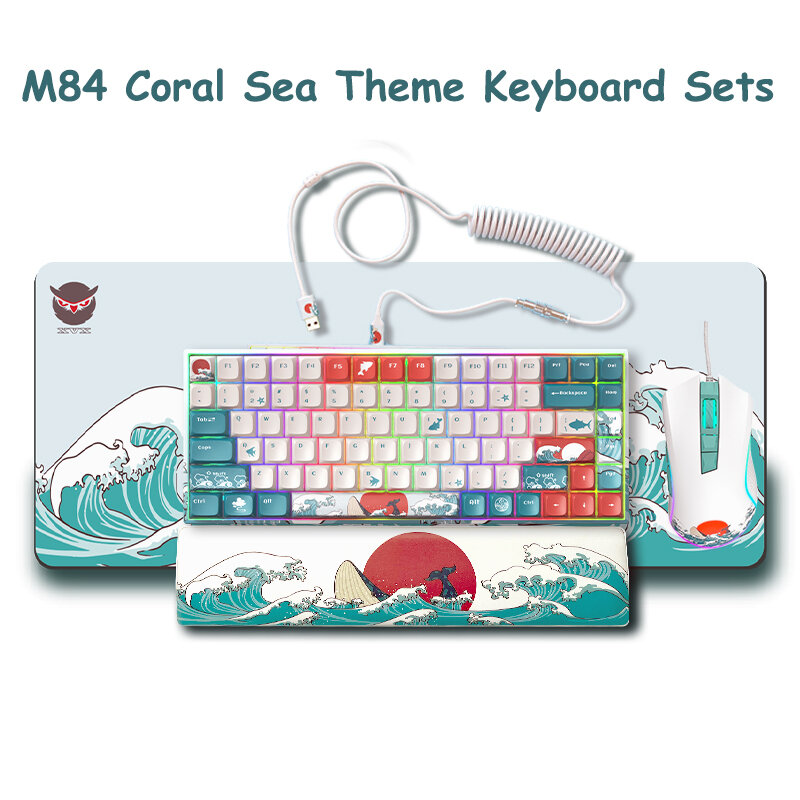 XVX M84 Coral Sea ไร้สาย/แป้นพิมพ์แบบมีสาย Hot Swappable ขนาดกะทัดรัด84คีย์บอร์ด RGB Backlit Custom Gateron