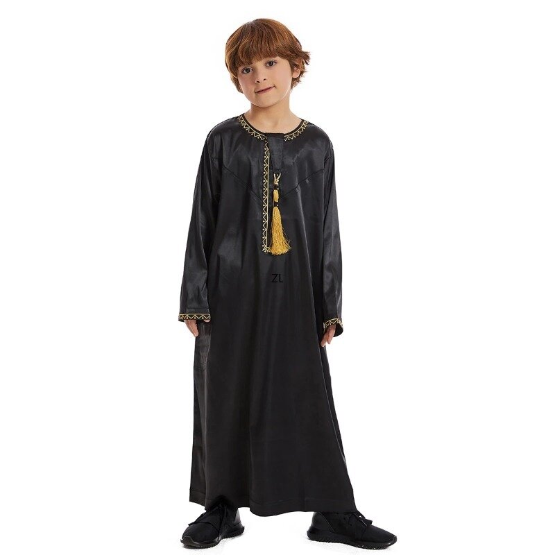 Рамадан ИД мусульманский детский дневной свет арабское детское платье с длинным рукавом Jubba Thobe Abaya Дубай Саудовская Одежда для мальчиков Турция Caftan