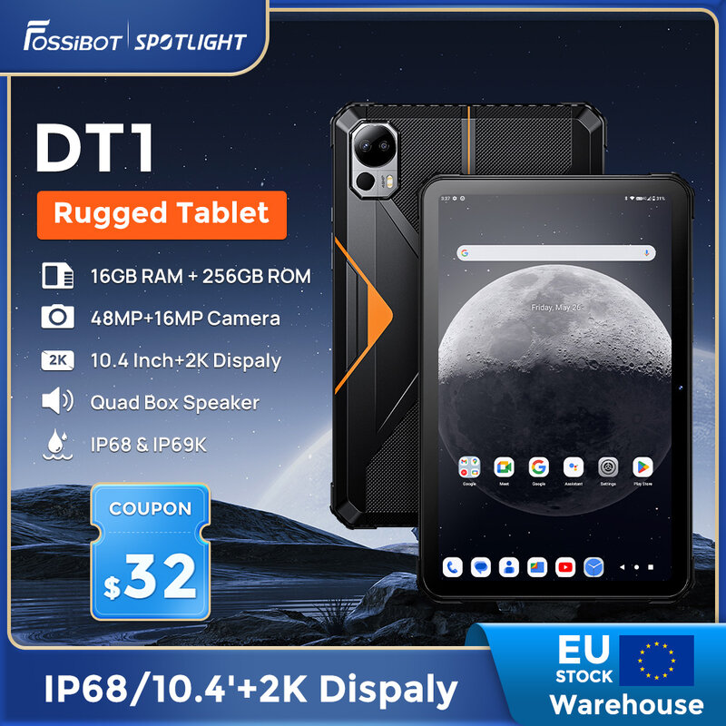 Fossibot Dt1 Robuuste Tablet 10.4 ''Fhd 2K Display 8Gb 256Gb 11000Mah 16Mp 48Mp Camerablet Android 13 Vier Hi-Res Luidsprekers Pad